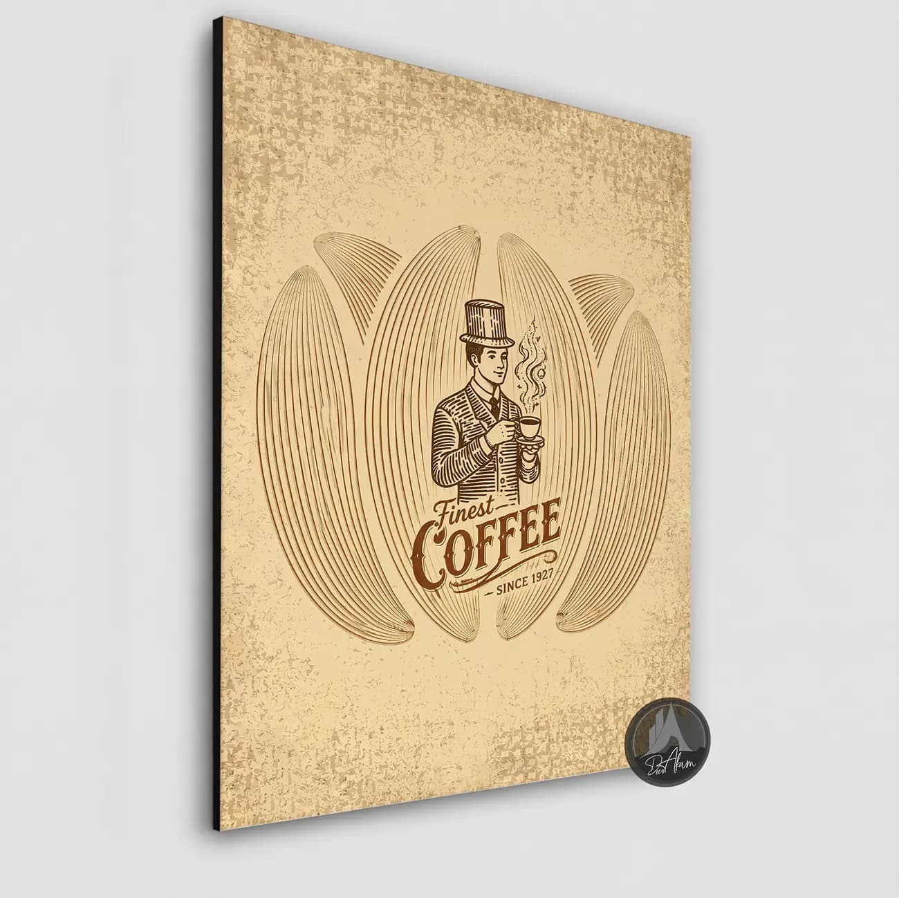 تابلو کافی شاپ طرح مرد وینتیج و Finest Coffee کد DA-(1105) | دکور کلاسیک کافه — تصویر ۸