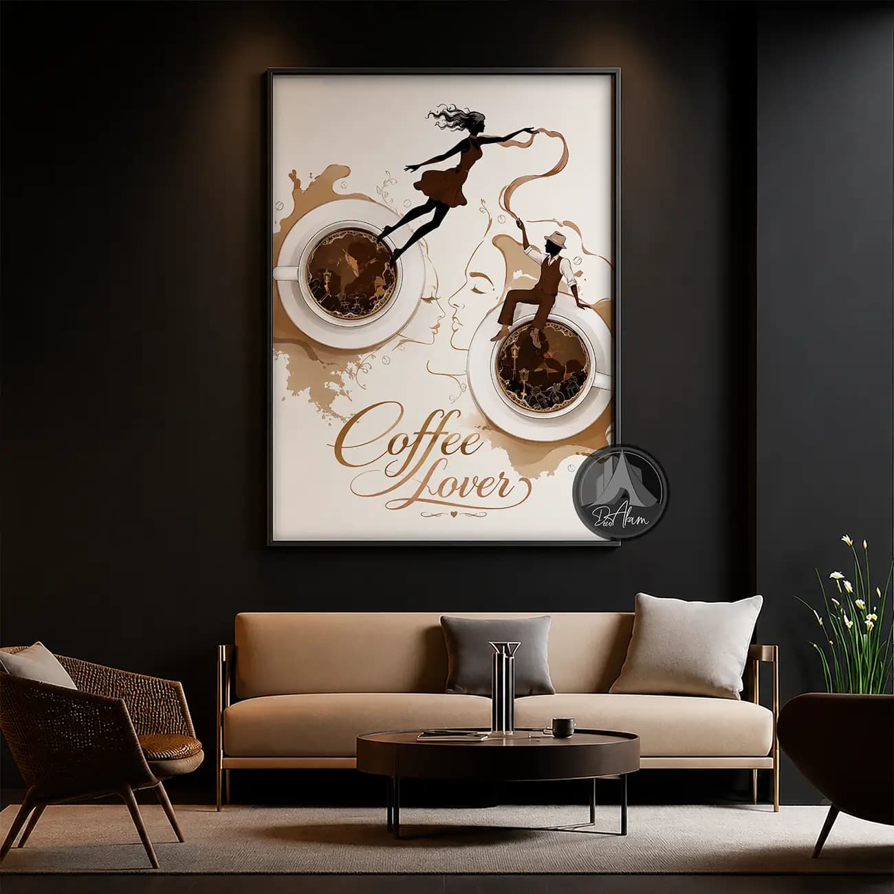 تابلو کافی شاپ طرح Coffee Lovers و دو فنجان قهوه کد DA-(1104) | دکور مدرن کافه — تصویر ۷