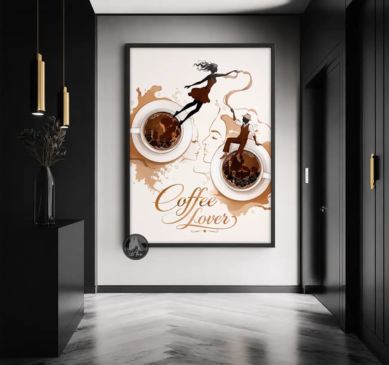 تابلو کافی شاپ طرح Coffee Lovers و دو فنجان قهوه کد DA-(1104) | دکور مدرن کافه — تصویر ۴