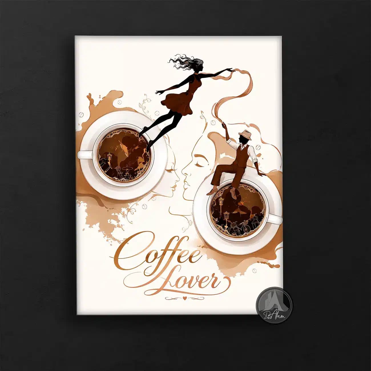 تابلو کافی شاپ طرح Coffee Lovers و دو فنجان قهوه کد DA-(1104) | دکور مدرن کافه — تصویر ۶