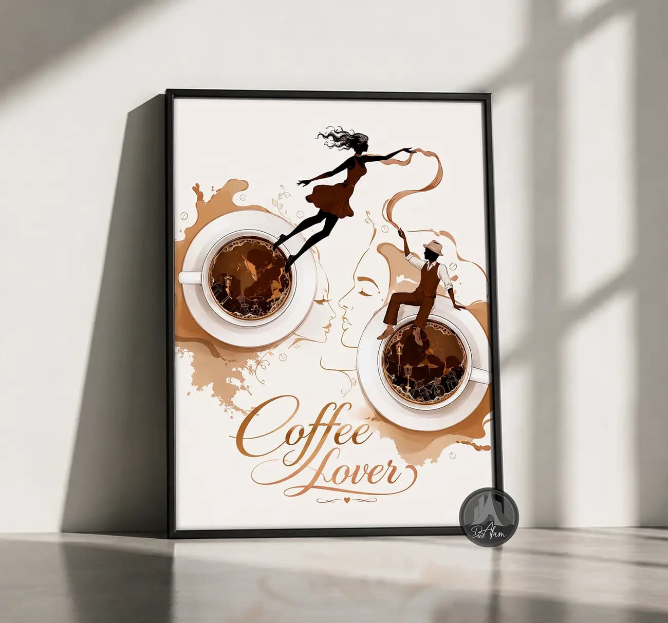 تابلو کافی شاپ طرح Coffee Lovers و دو فنجان قهوه کد DA-(1104) | دکور مدرن کافه