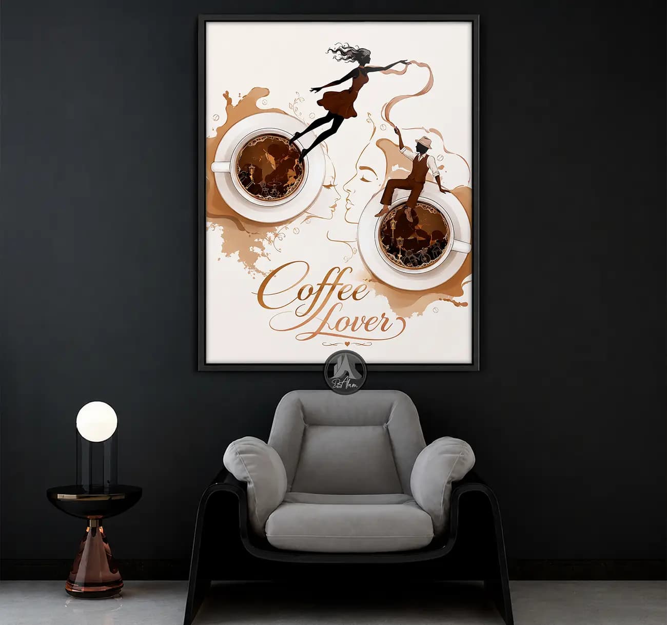 تابلو کافی شاپ طرح Coffee Lovers و دو فنجان قهوه کد DA-(1104) | دکور مدرن کافه — تصویر ۳