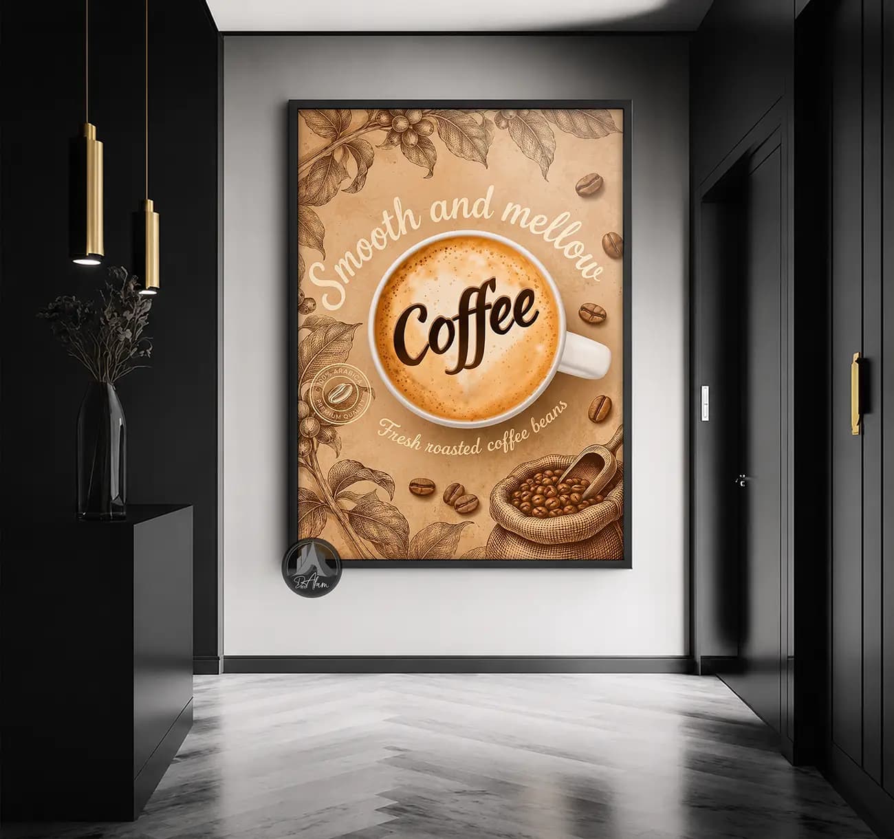 تابلو کافی شاپ طرح فنجان Coffee و دانه قهوه کد DA-(1103) | دکور کلاسیک کافه — تصویر ۹