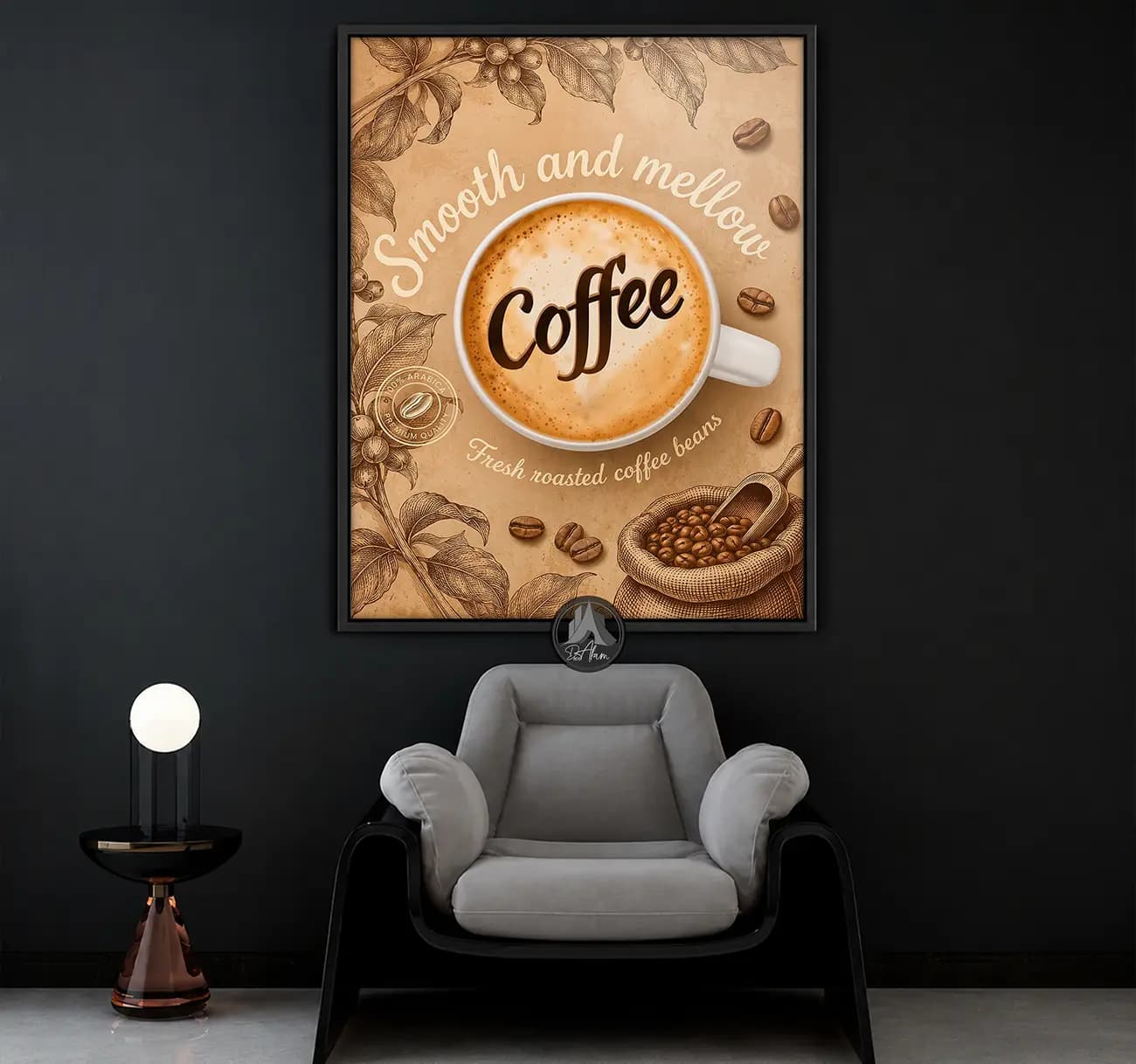 تابلو کافی شاپ طرح فنجان Coffee و دانه قهوه کد DA-(1103) | دکور کلاسیک کافه — تصویر ۱۲