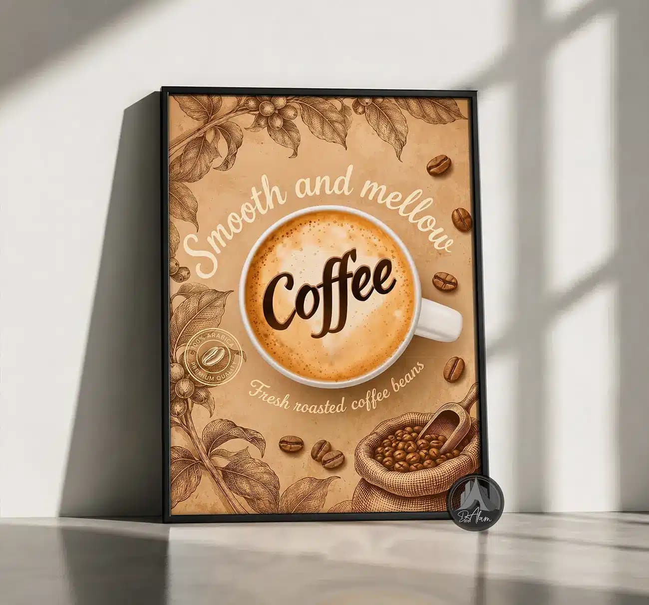 تابلو کافی شاپ طرح فنجان Coffee و دانه قهوه کد DA-(1103) | دکور کلاسیک کافه — تصویر ۱۱