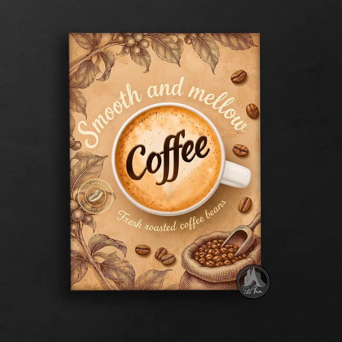 تابلو کافی شاپ طرح فنجان Coffee و دانه قهوه کد DA-(1103) | دکور کلاسیک کافه — تصویر ۶