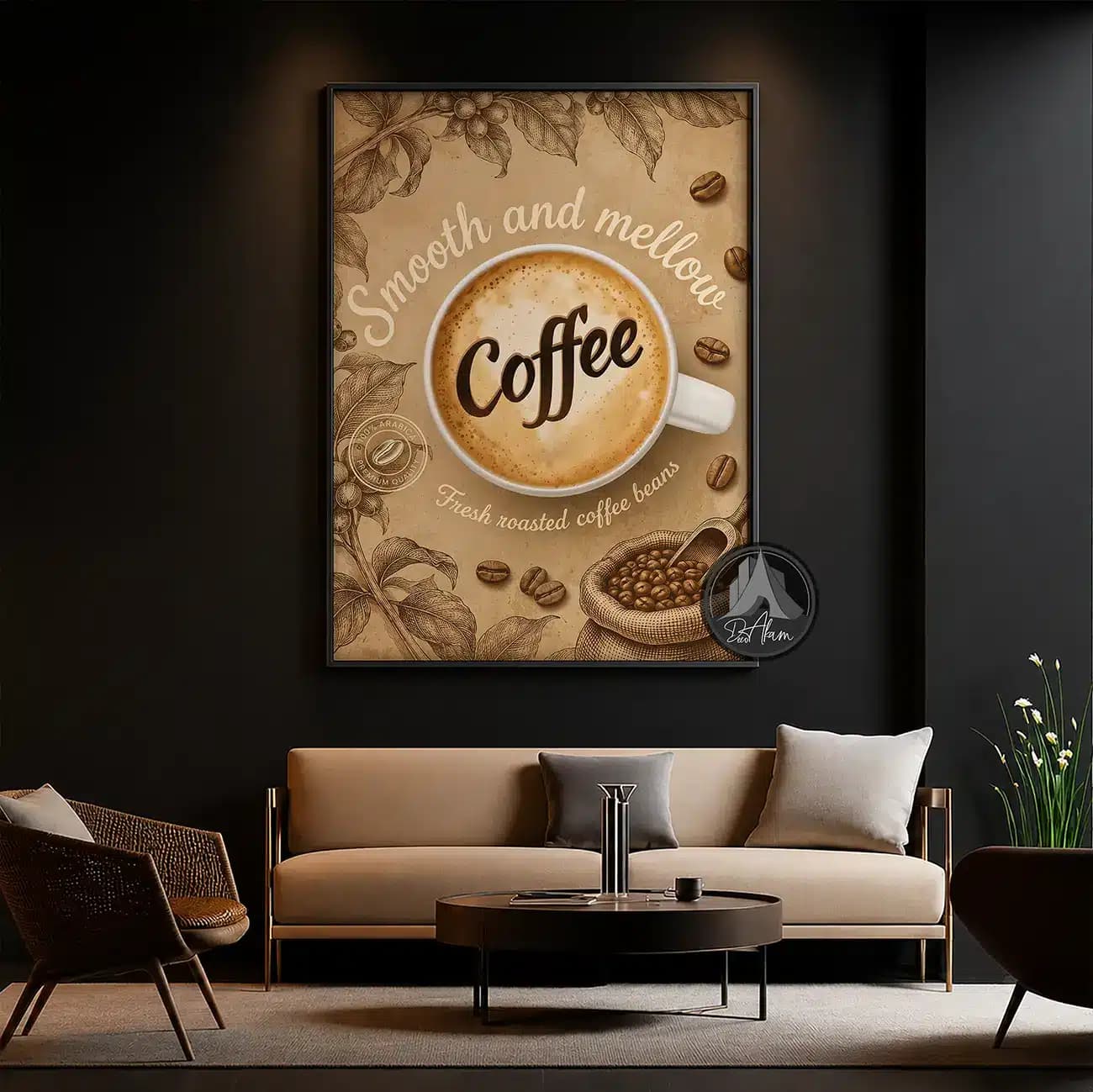 تابلو کافی شاپ طرح فنجان Coffee و دانه قهوه کد DA-(1103) | دکور کلاسیک کافه — تصویر ۷
