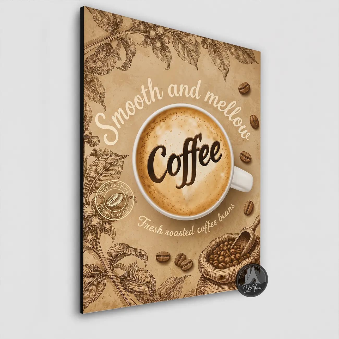 تابلو کافی شاپ طرح فنجان Coffee و دانه قهوه کد DA-(1103) | دکور کلاسیک کافه — تصویر ۸