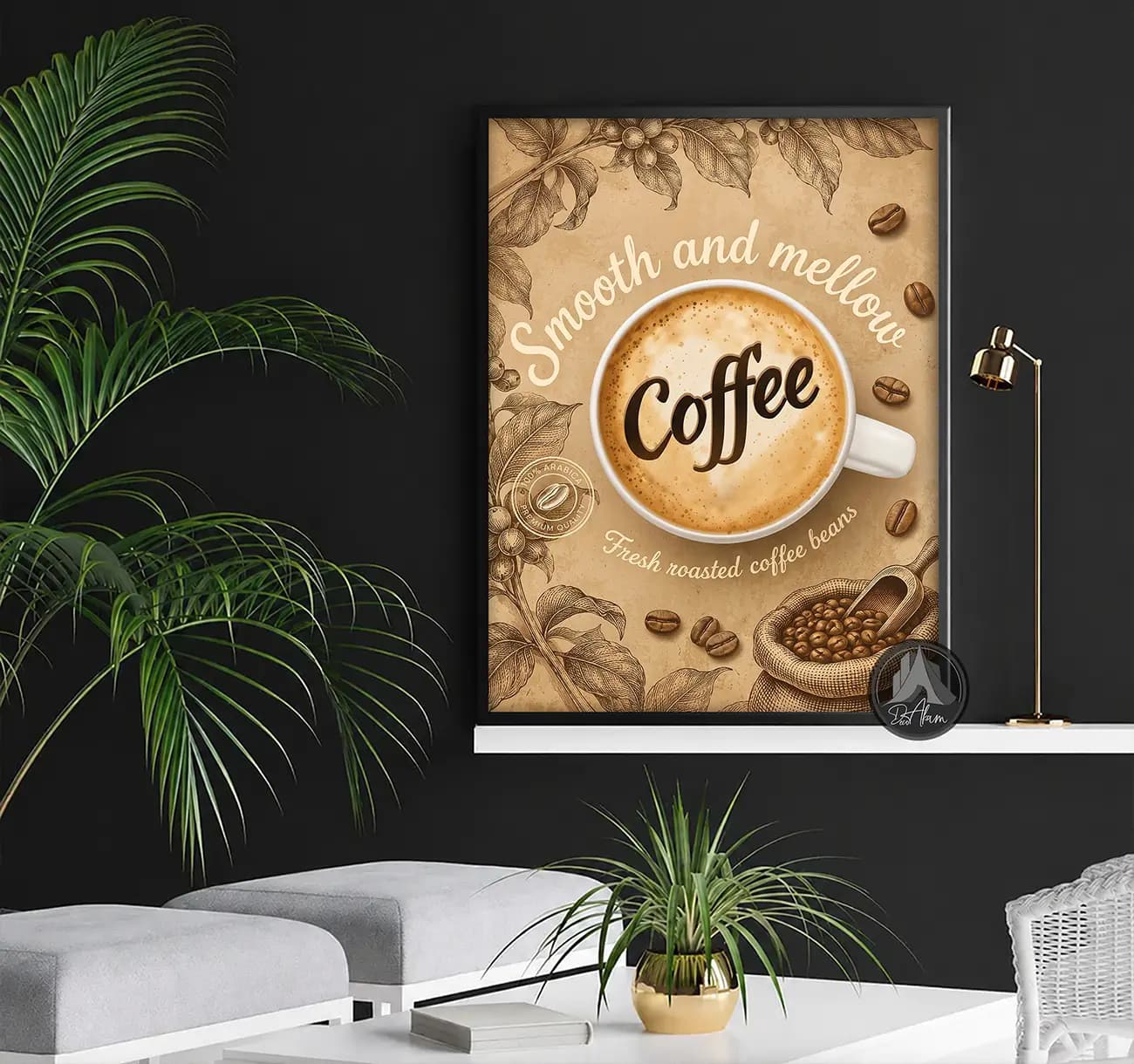 تابلو کافی شاپ طرح فنجان Coffee و دانه قهوه کد DA-(1103) | دکور کلاسیک کافه — تصویر ۵
