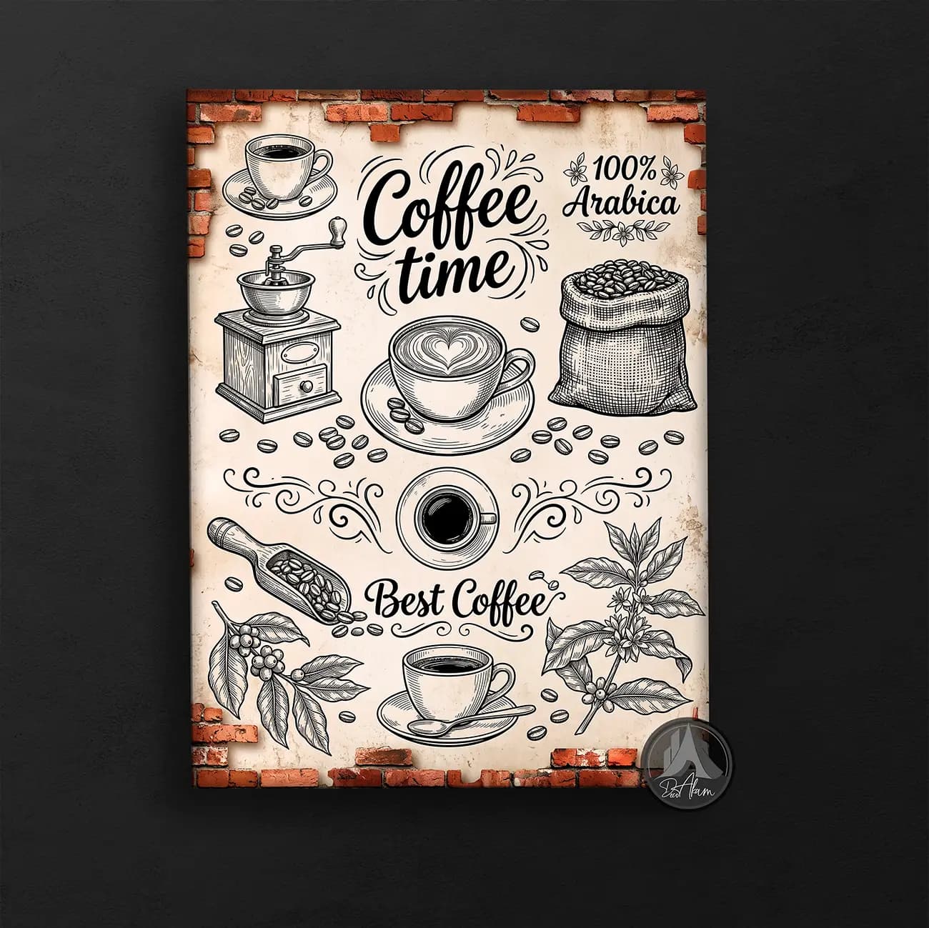 تابلو کافی شاپ طرح Coffee Time و قهوه وینتیج کد DA-(1101) | دکور کافه — تصویر ۲