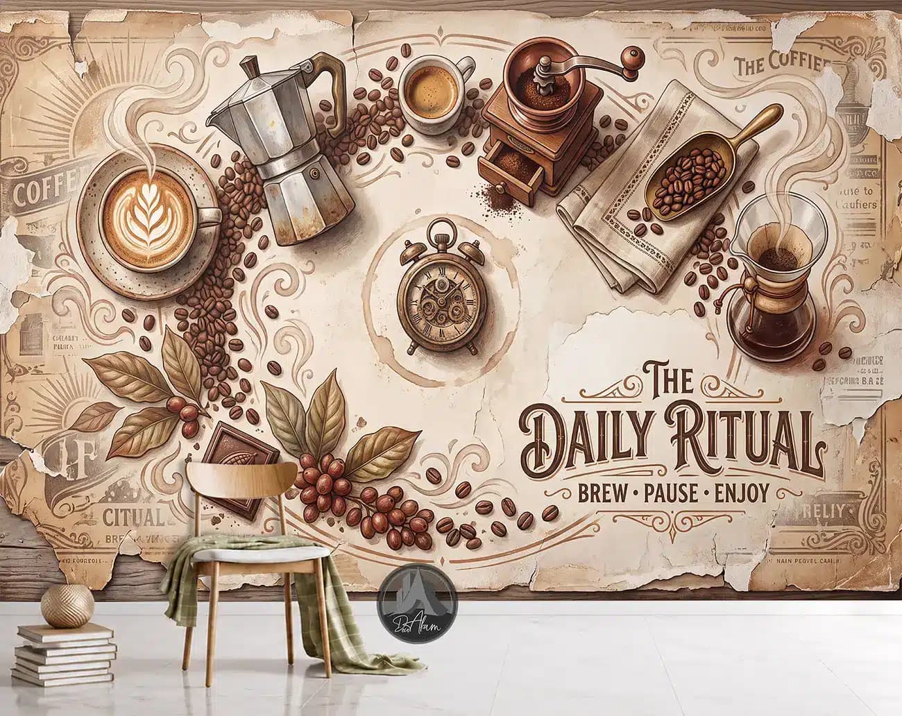 پوستر دیواری کافی شاپ طرح The Daily Ritual و ابزار قهوه کد DA-(1116) | دکور کافه