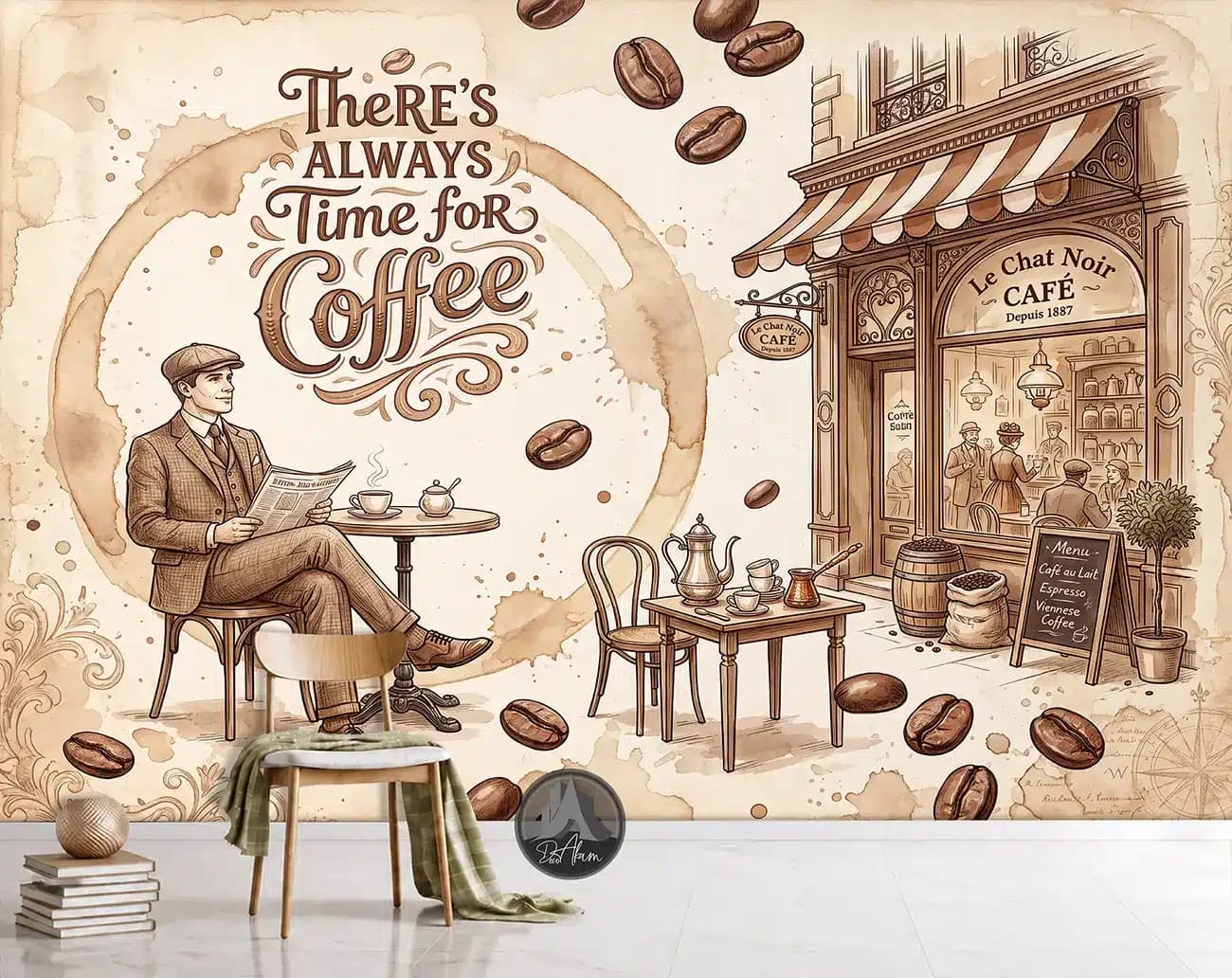 پوستر دیواری کافی شاپ طرح کافه خیابانی و Time for Coffee کد DA-(1114) | دکور کافه — تصویر ۴