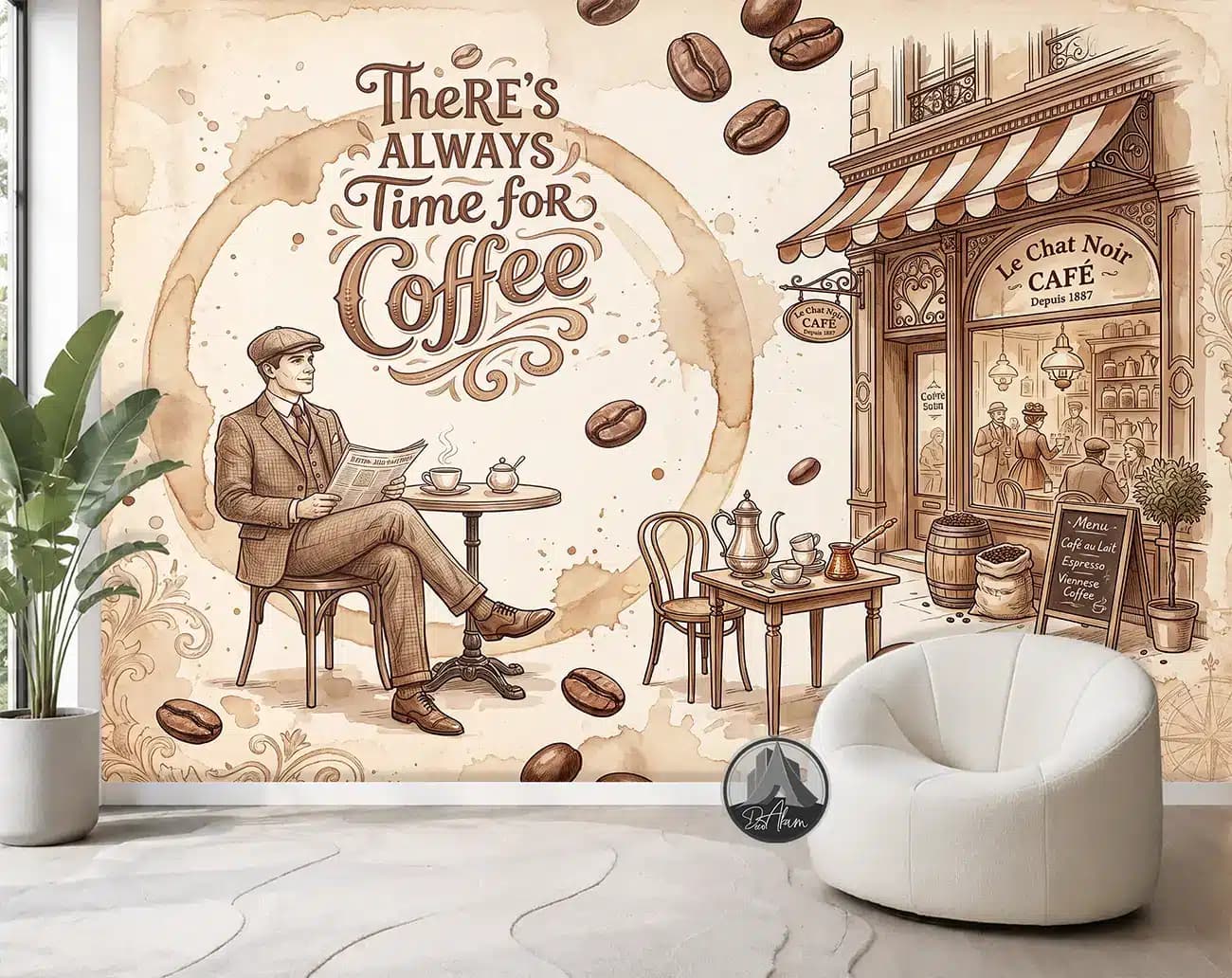 پوستر دیواری کافی شاپ طرح کافه خیابانی و Time for Coffee کد DA-(1114) | دکور کافه