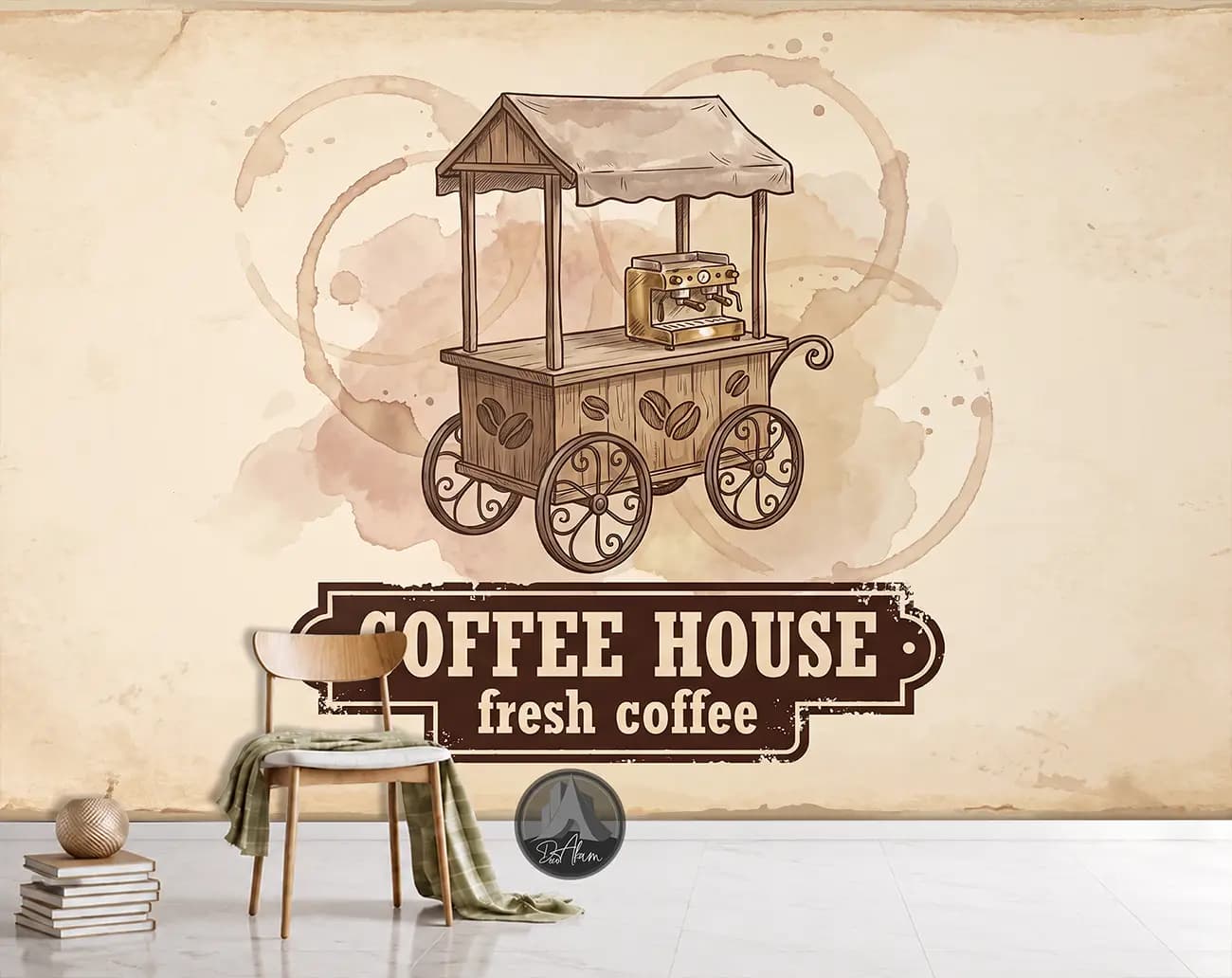 پوستر دیواری کافی شاپ طرح Coffee House و چرخ قهوه کد DA-(1113) | دکور وینتیج کافه — تصویر ۶