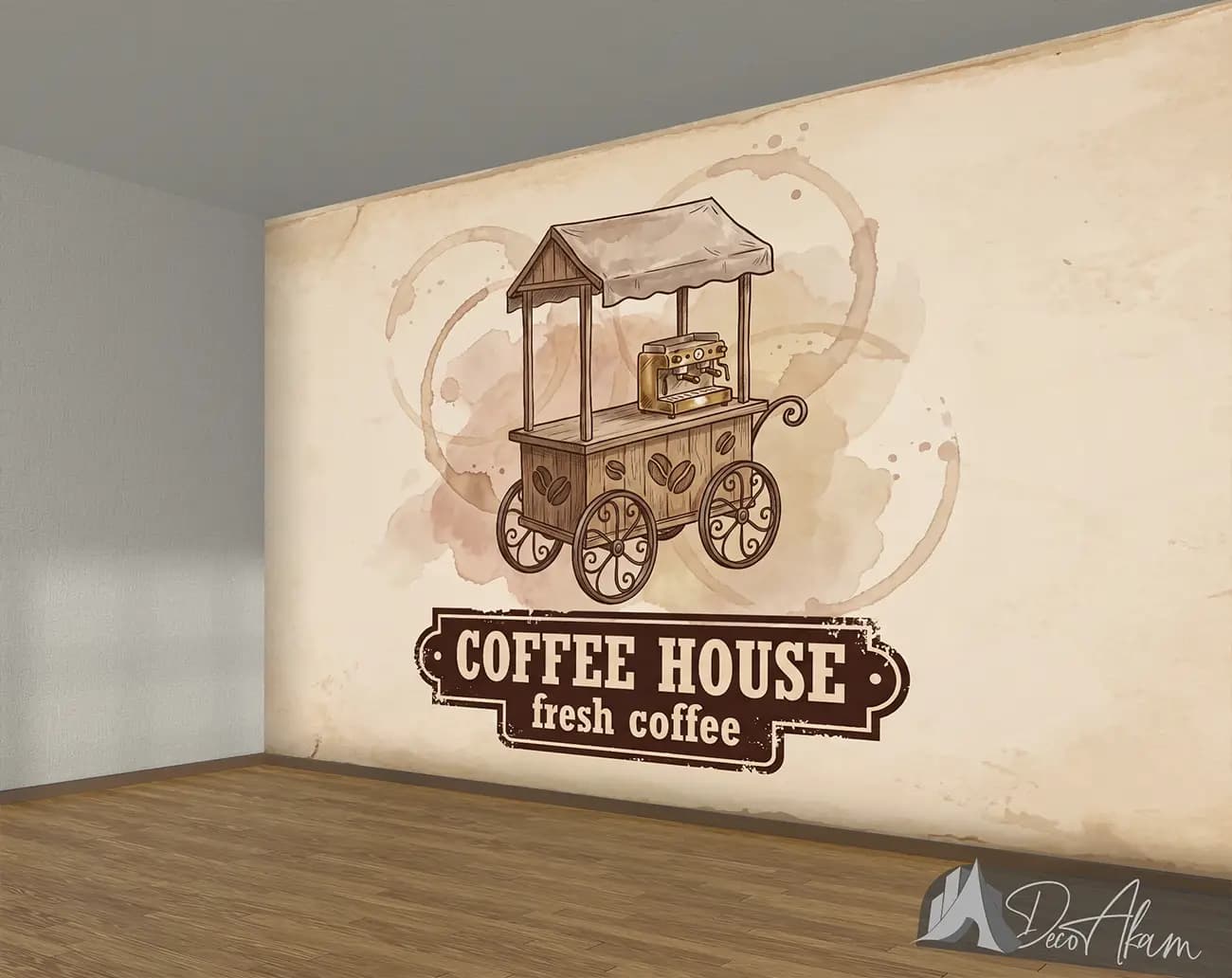 پوستر دیواری کافی شاپ طرح Coffee House و چرخ قهوه کد DA-(1113) | دکور وینتیج کافه — تصویر ۴