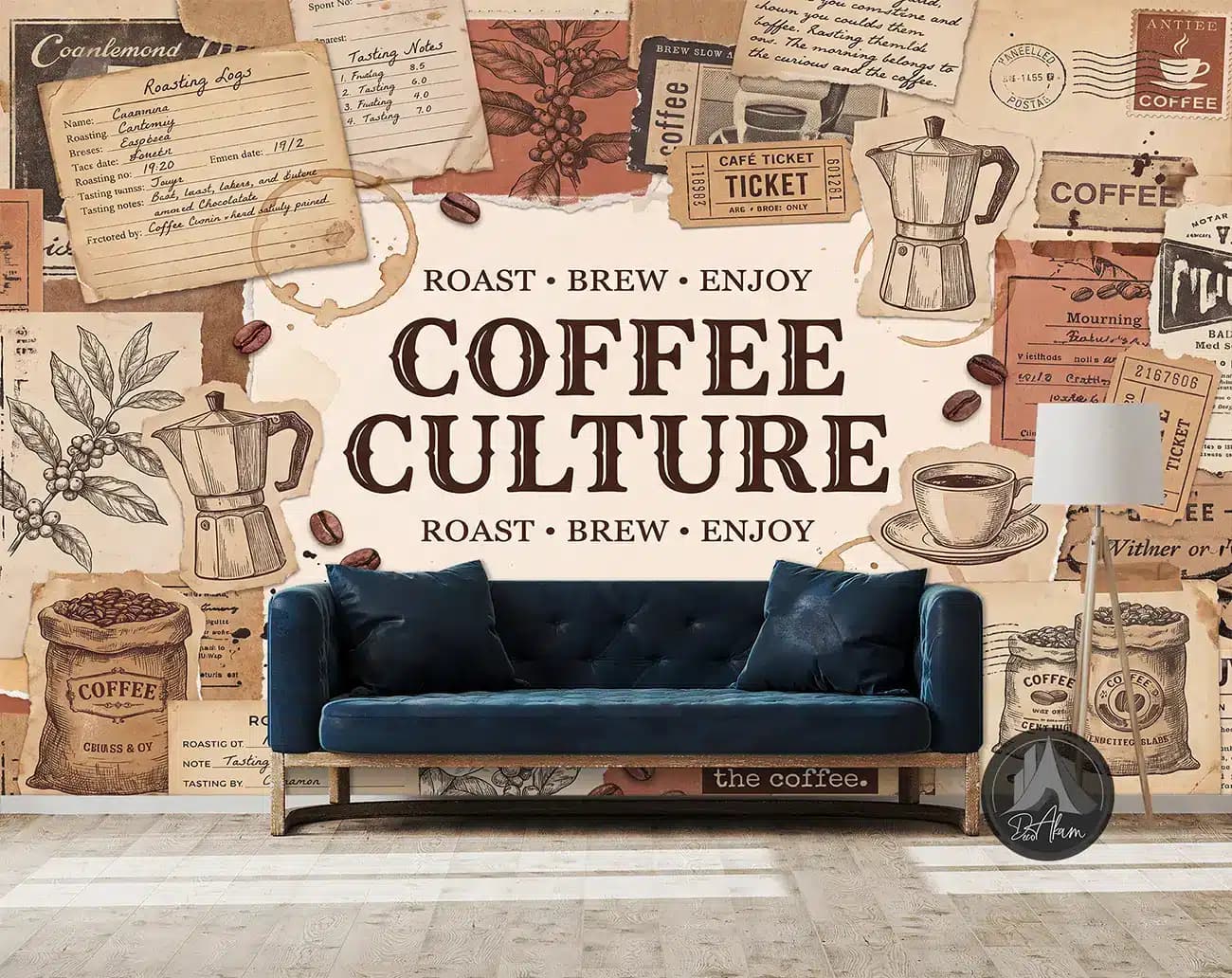 پوستر دیواری کافی شاپ طرح Coffee Culture و کلاژ وینتیج کد DA-(1110) | دکور کافه — تصویر ۲