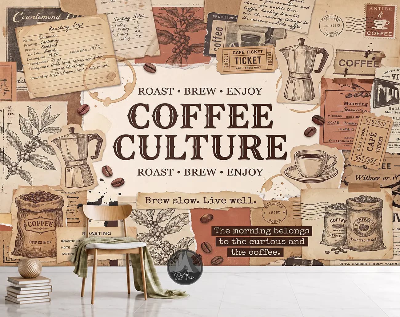 پوستر دیواری کافی شاپ طرح Coffee Culture و کلاژ وینتیج کد DA-(1110) | دکور کافه — تصویر ۴
