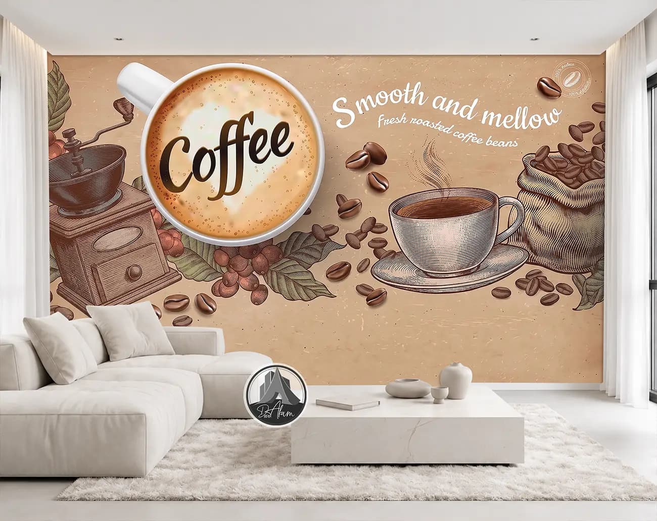 پوستر دیواری کافی شاپ طرح فنجان Coffee و آسیاب کلاسیک کد DA-(1106) | دکور گرم کافه — تصویر ۵