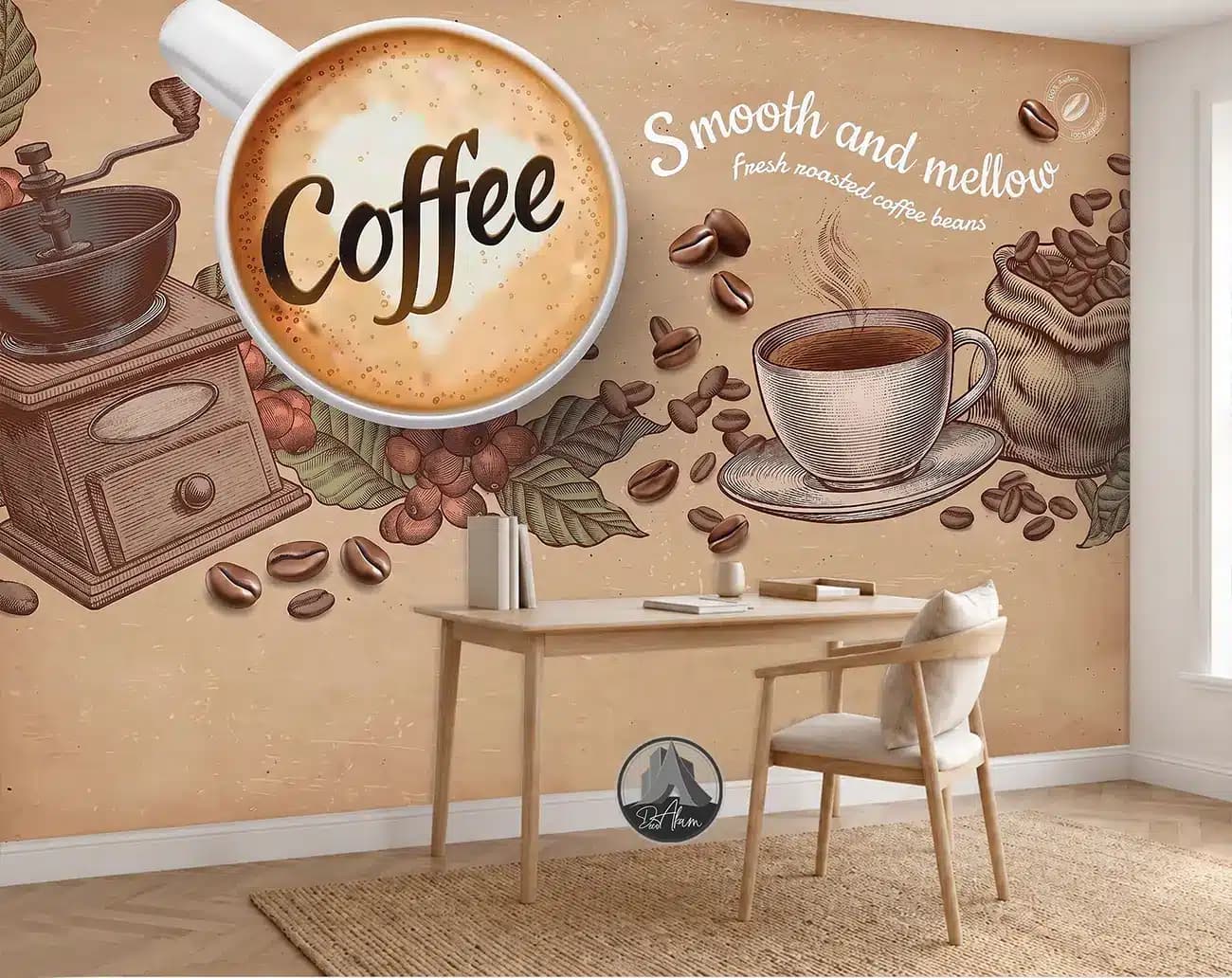پوستر دیواری کافی شاپ طرح فنجان Coffee و آسیاب کلاسیک کد DA-(1106) | دکور گرم کافه
