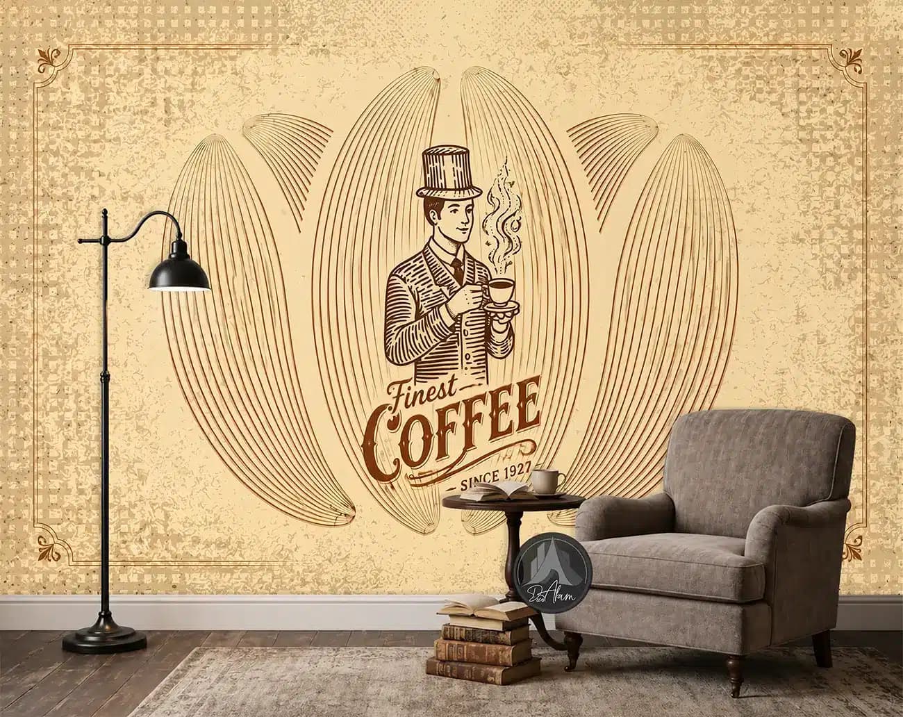 پوستر دیواری کافی شاپ طرح مرد وینتیج و Finest Coffee کد DA-(1105) | دکور کلاسیک کافه — تصویر ۴