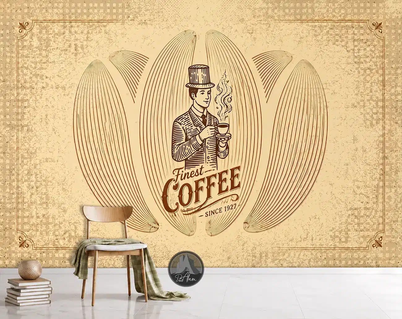 پوستر دیواری کافی شاپ طرح مرد وینتیج و Finest Coffee کد DA-(1105) | دکور کلاسیک کافه