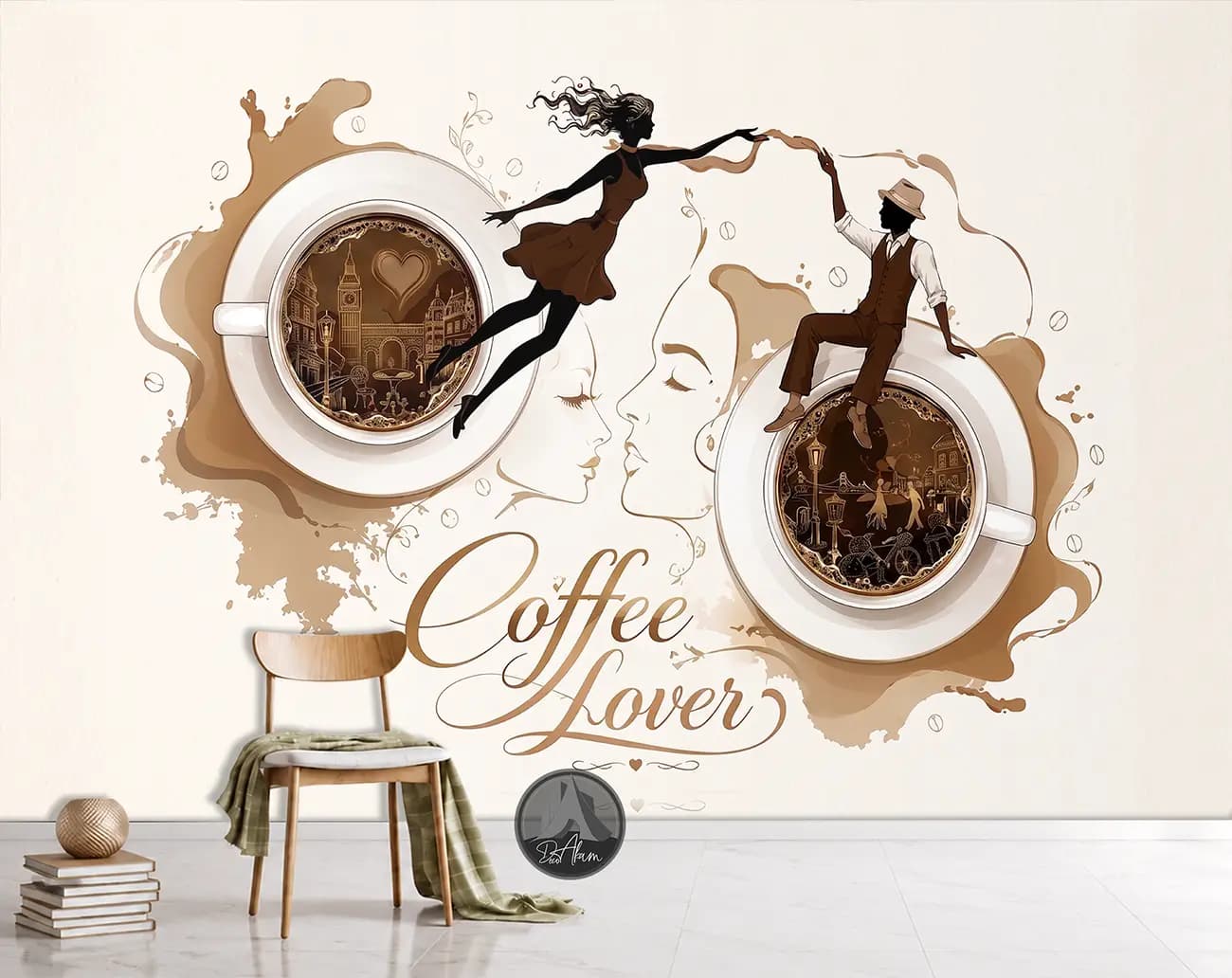 پوستر دیواری کافی شاپ طرح Coffee Lovers و دو فنجان قهوه کد DA-(1104) | دکور کافه — تصویر ۴