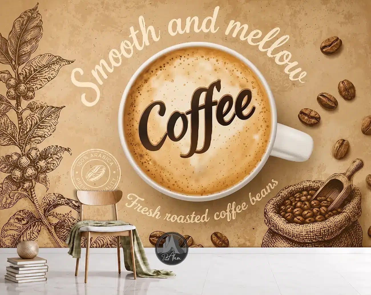 پوستر دیواری کافی شاپ طرح فنجان Coffee و دانه قهوه کد DA-(1103) | دکور کلاسیک کافه — تصویر ۸