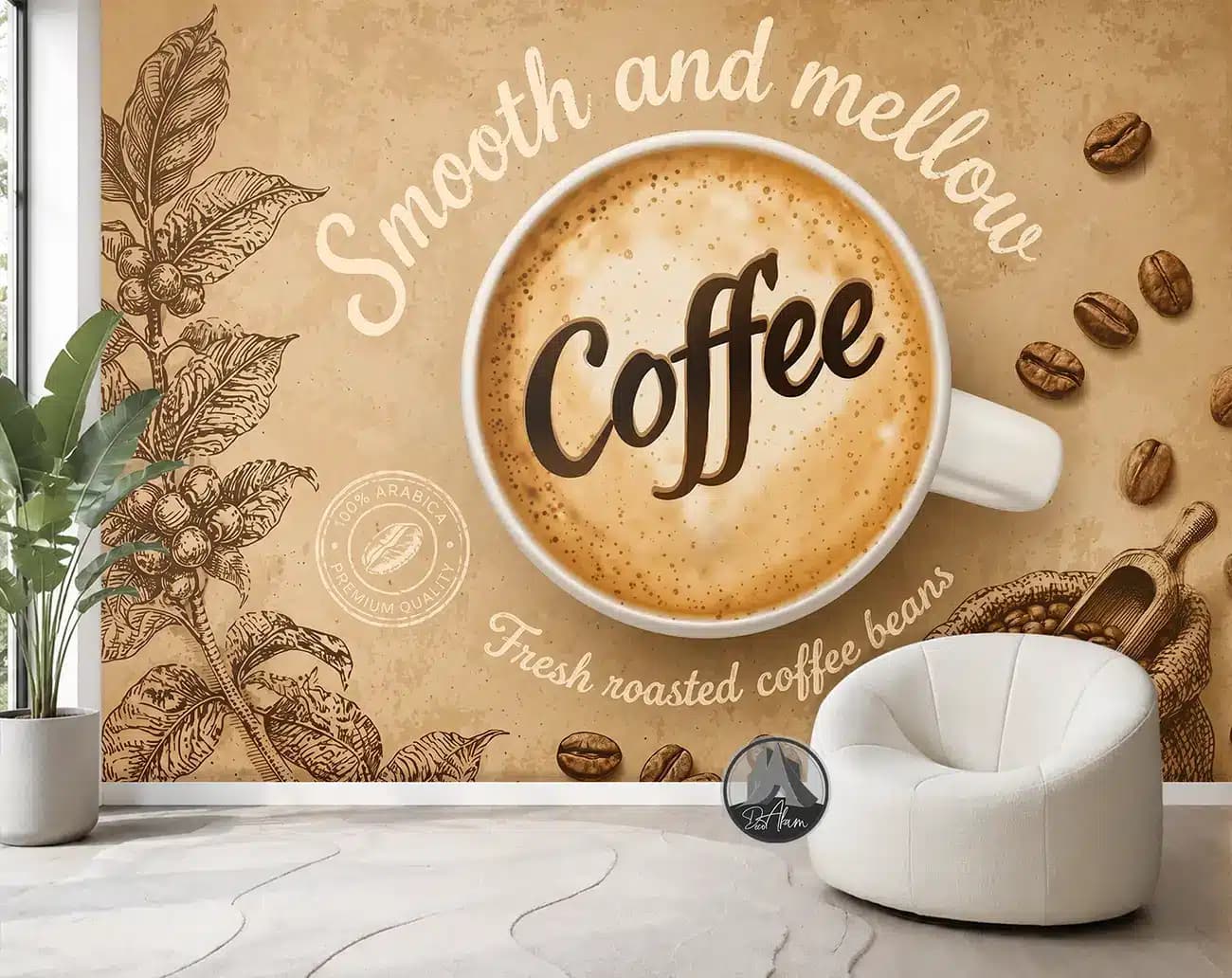 پوستر دیواری کافی شاپ طرح فنجان Coffee و دانه قهوه کد DA-(1103) | دکور کلاسیک کافه
