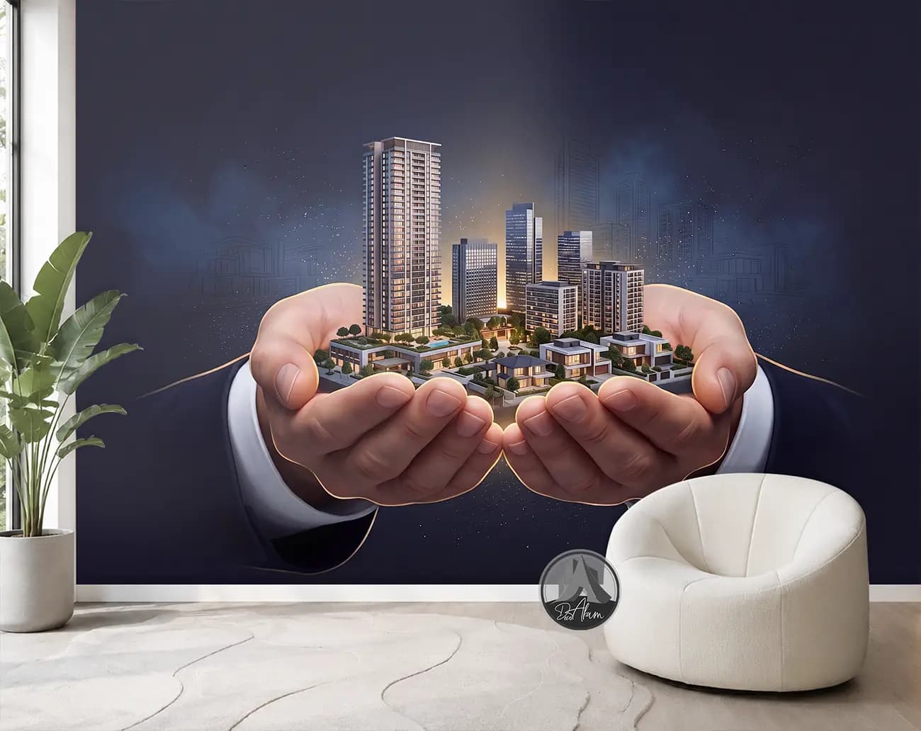 پوستر دیواری املاک طرح شهر در دست‌ها کد DA-(8068) | دکور مشاور املاک