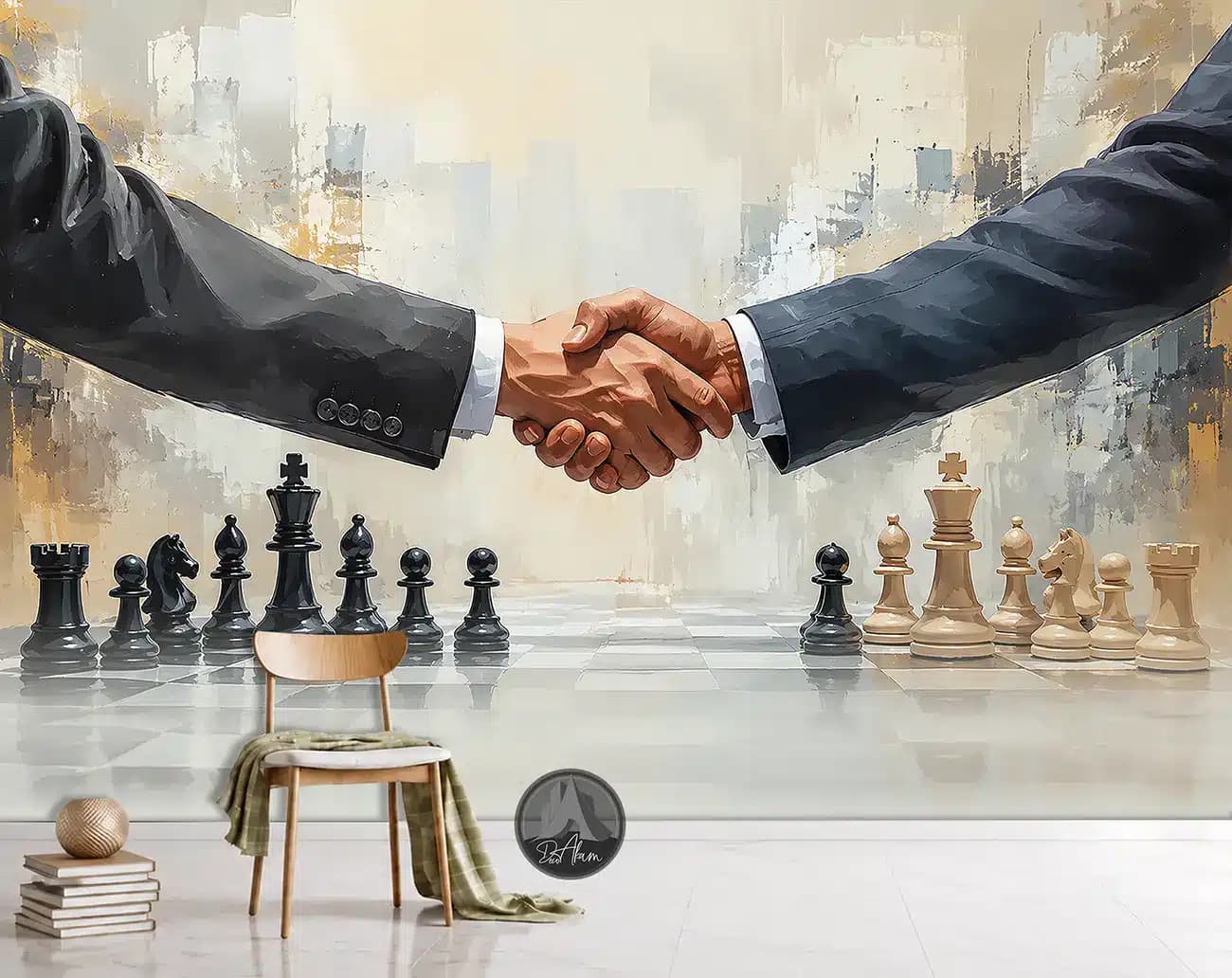 پوستر دیواری املاک طرح دست دادن و مهرههای شطرنج کد DA-(8061) | دکور دفتر املاک — تصویر ۴