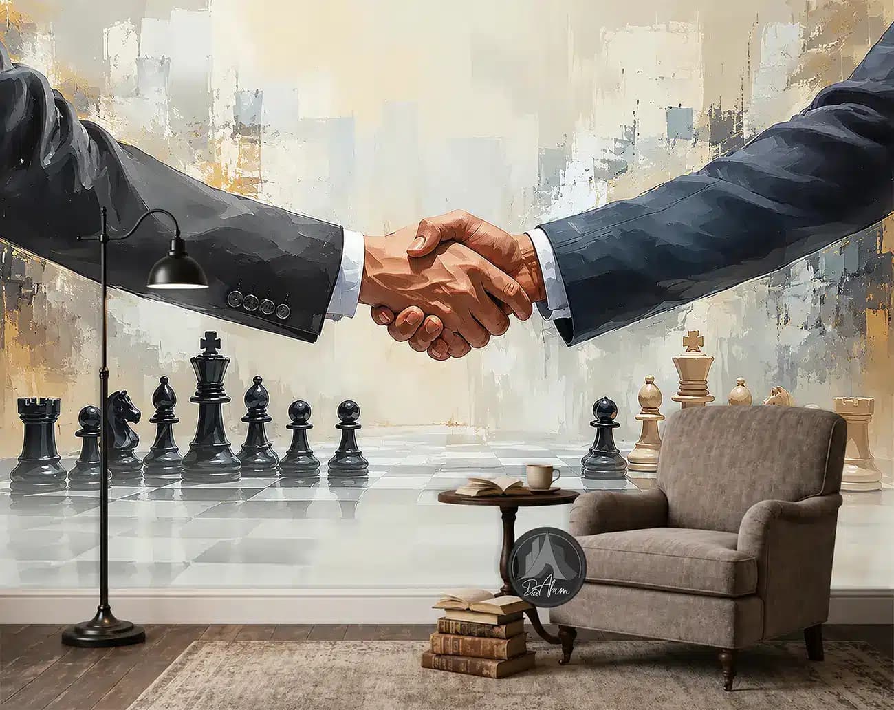 پوستر دیواری املاک طرح دست دادن و مهرههای شطرنج کد DA-(8061) | دکور دفتر املاک — تصویر ۲