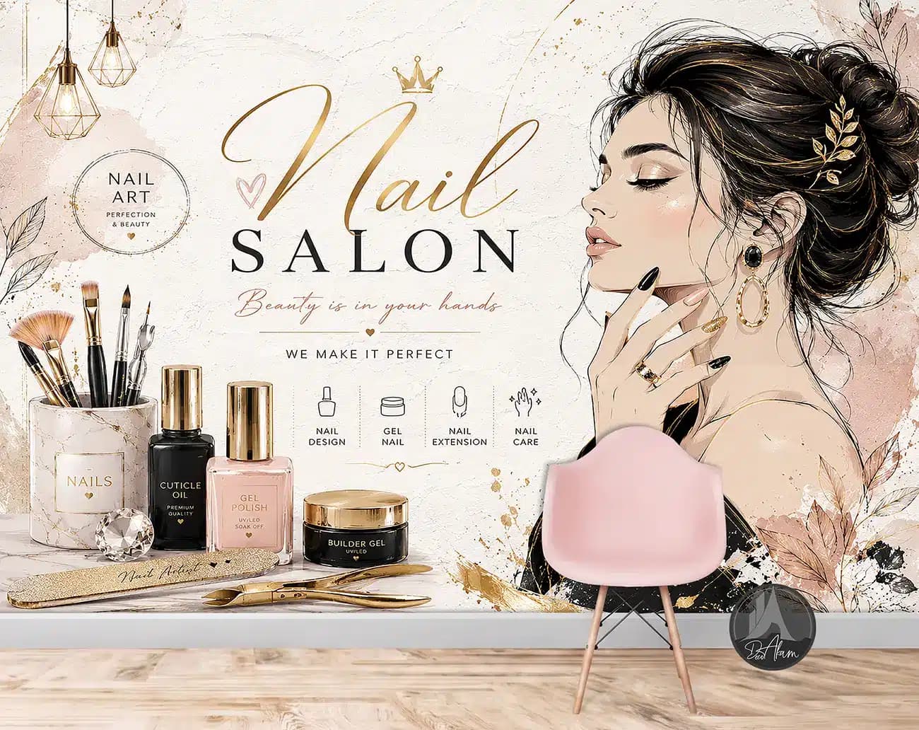 پوستر دیواری کاشت ناخن طرح Nail Art Salon کد DA-(7030) | دکور سالن کاشت ناخن — تصویر ۳