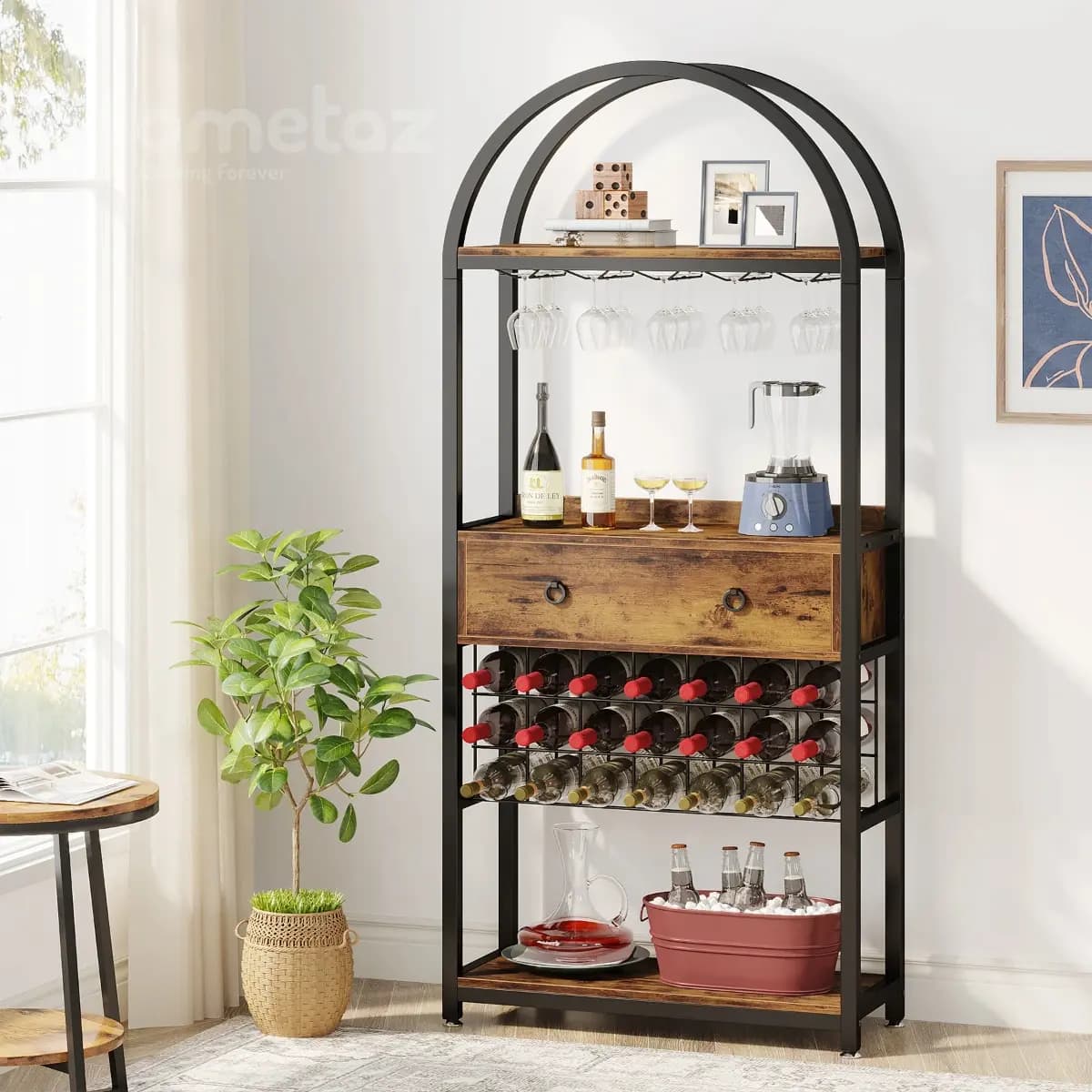 شلف کافی بار فلزی 2 کشو با باکس چوب یا MDF مدل ht2260 — تصویر ۷