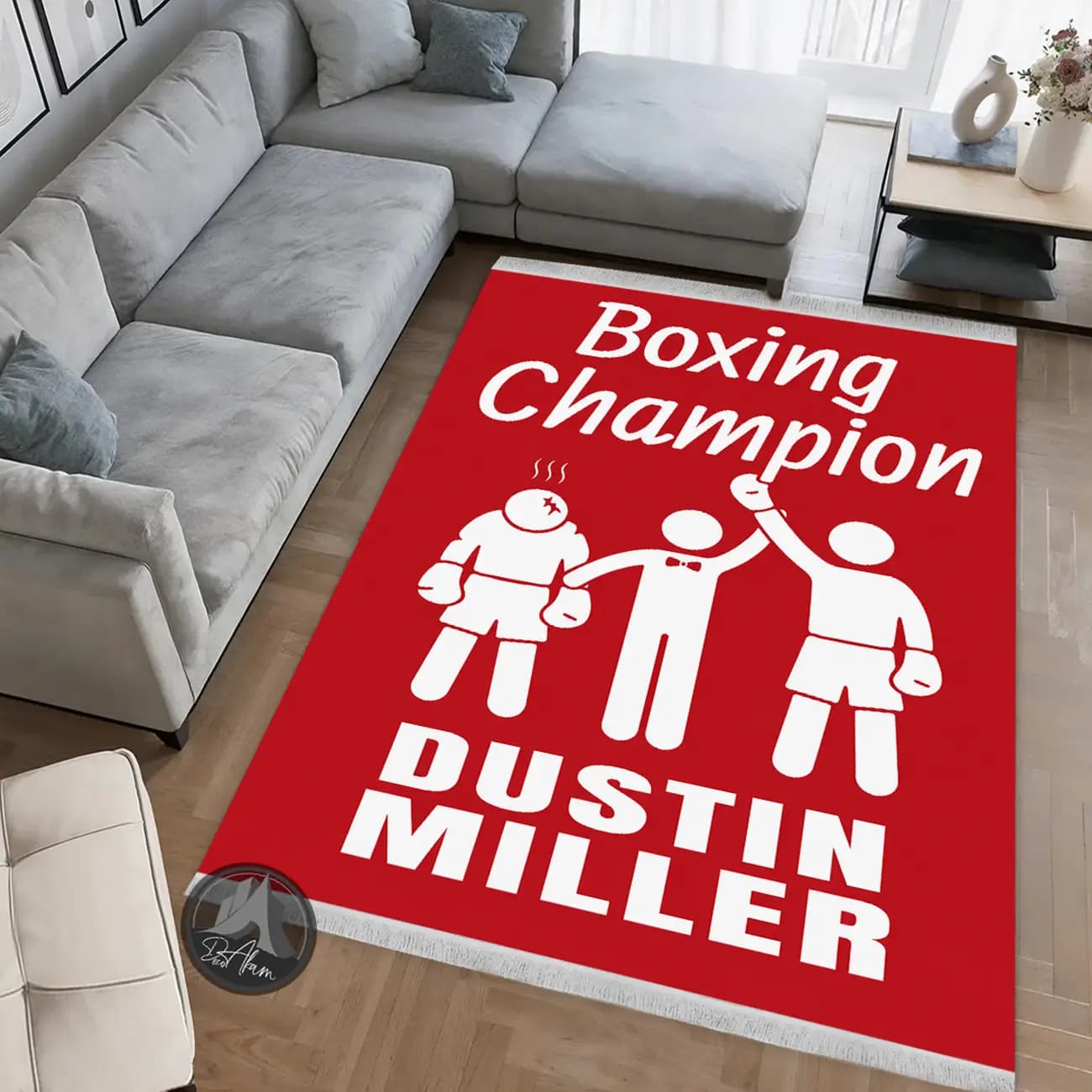 فرشینه تایپوگرافی بوکس Boxing Champion با تم قرمز DA-(8049) | فرشینه ورزشی — تصویر ۵