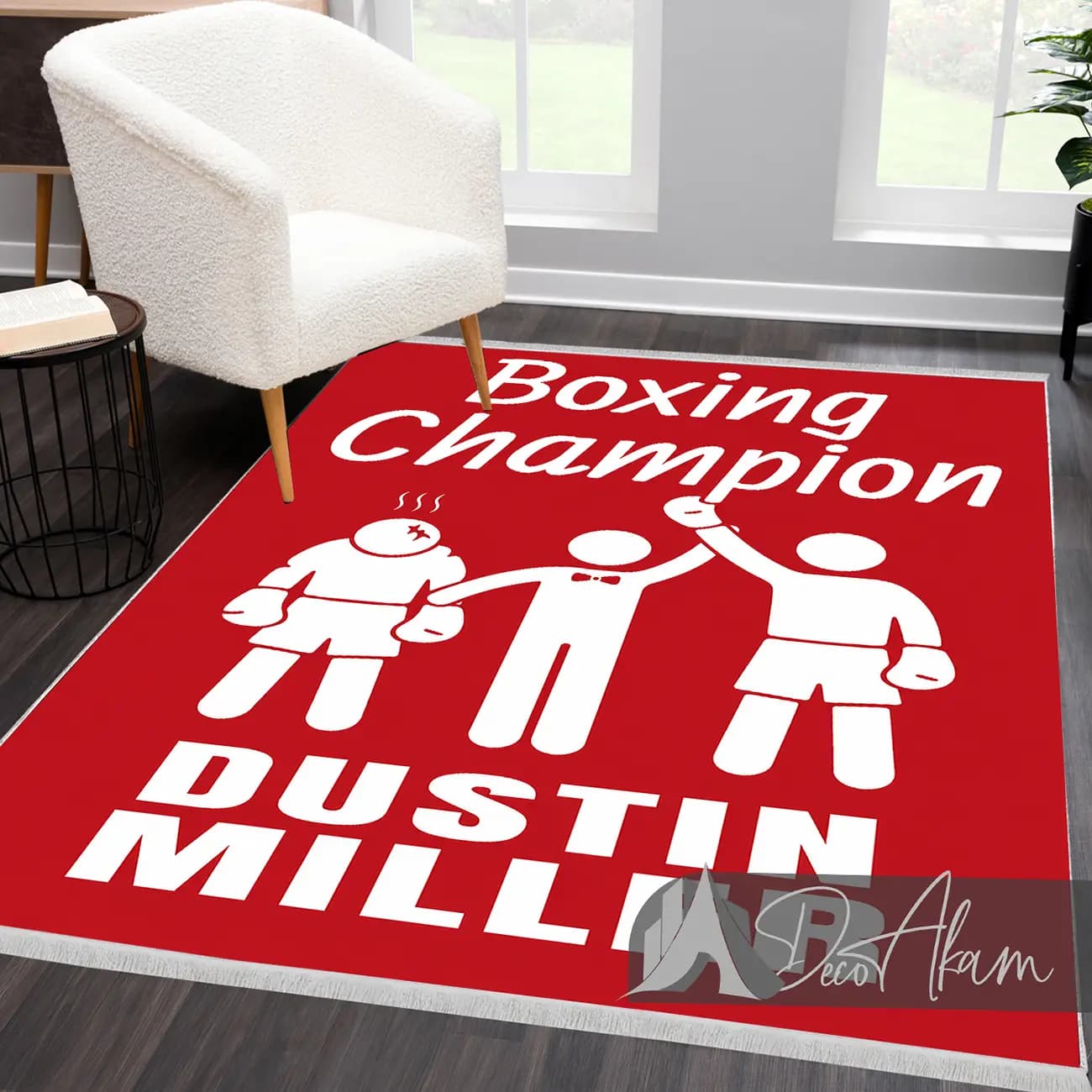 فرشینه تایپوگرافی بوکس Boxing Champion با تم قرمز DA-(8049) | فرشینه ورزشی
