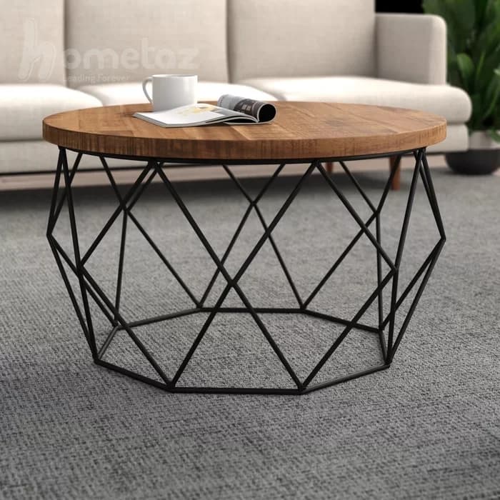 میز جلو مبلی پایه فلزی مشکی گرد مدل ht2391 — تصویر ۳