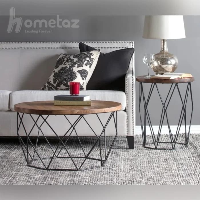 میز جلو مبلی پایه فلزی مشکی گرد مدل ht2391 — تصویر ۲