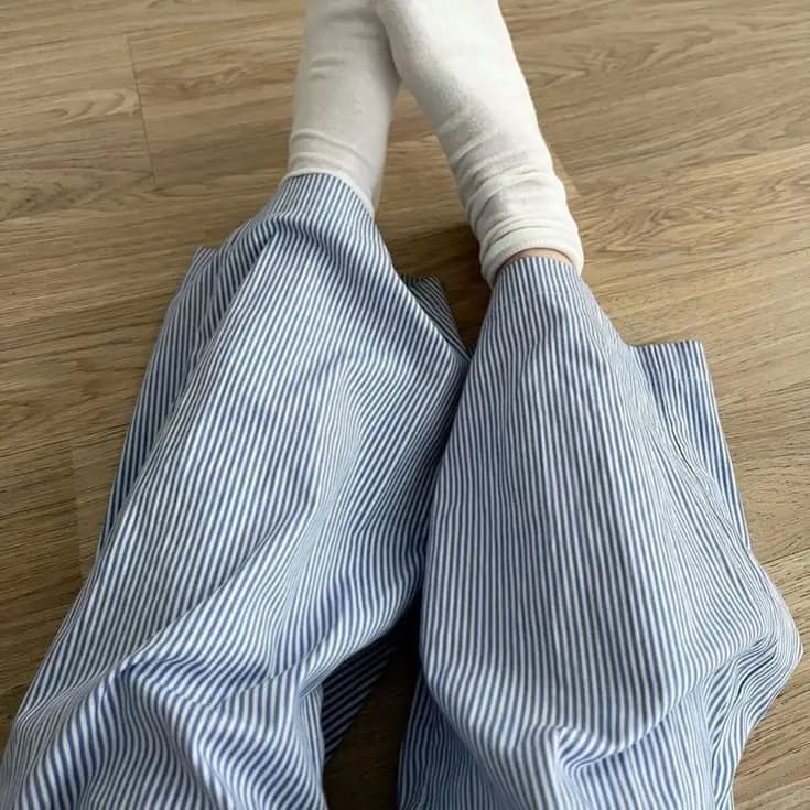 ست کاپلی شلوار راحتی لینن _ مدل راه راه — تصویر ۲