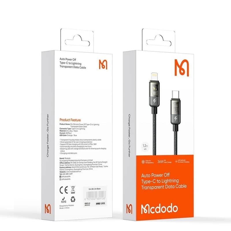 کابل تبدیل USB-C به لایتنینگ مک دودو مدل CA-3161 طول 1.8 متر — تصویر ۹