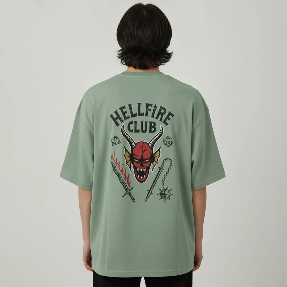 تیشرت پسرانه باکسی طرح Hell fire club سایز فری (پنبه ضمانتی) در 7 رنگ — تصویر ۵
