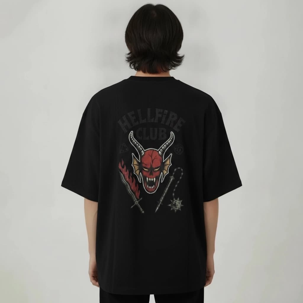 تیشرت پسرانه باکسی طرح Hell fire club سایز فری (پنبه ضمانتی) در 7 رنگ — تصویر ۷