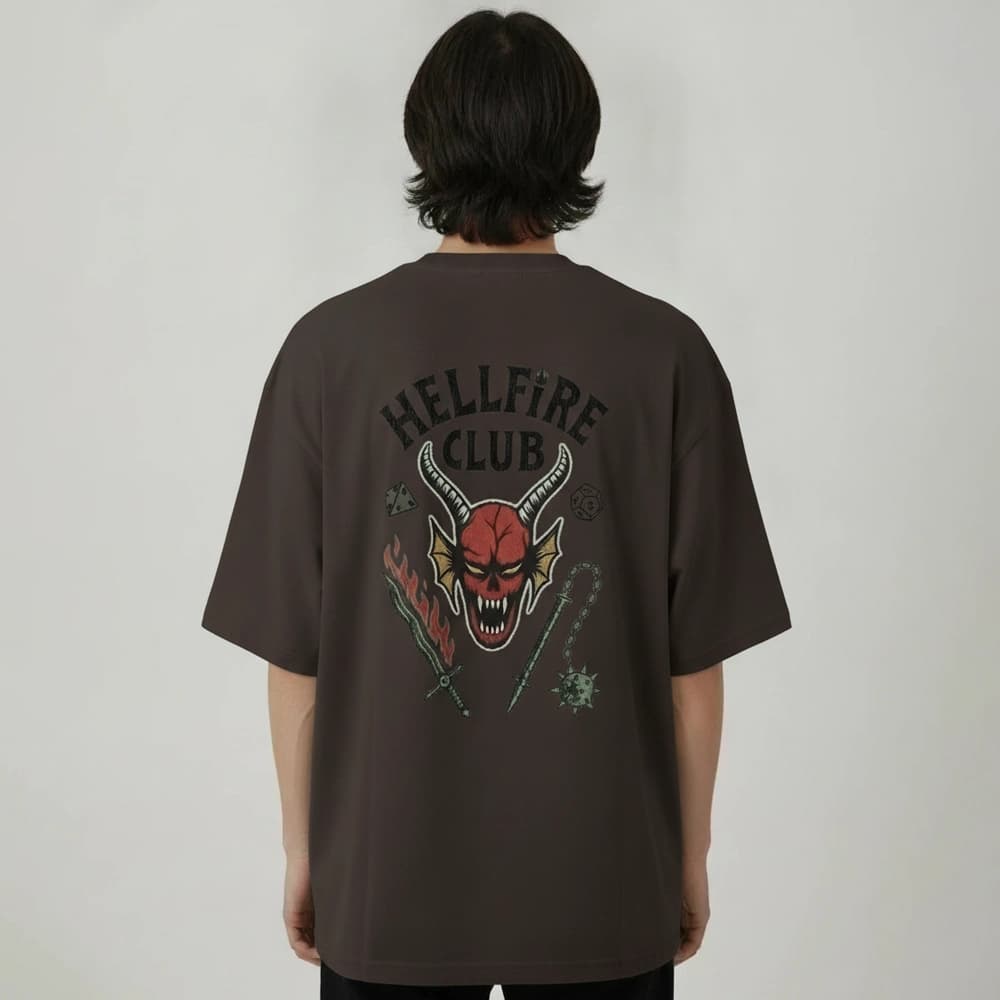 تیشرت پسرانه باکسی طرح Hell fire club سایز فری (پنبه ضمانتی) در 7 رنگ — تصویر ۴