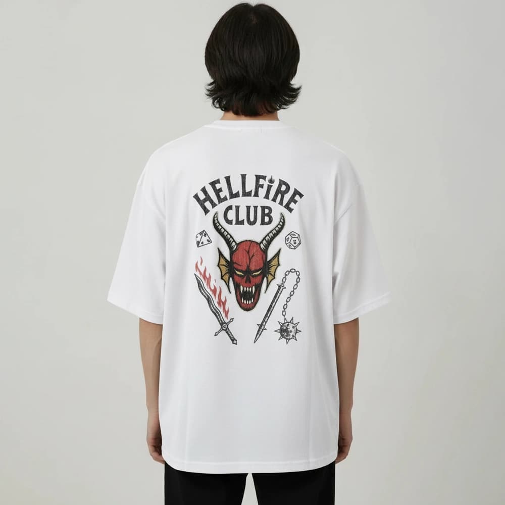 تیشرت پسرانه باکسی طرح Hell fire club سایز فری (پنبه ضمانتی) در 7 رنگ — تصویر ۶