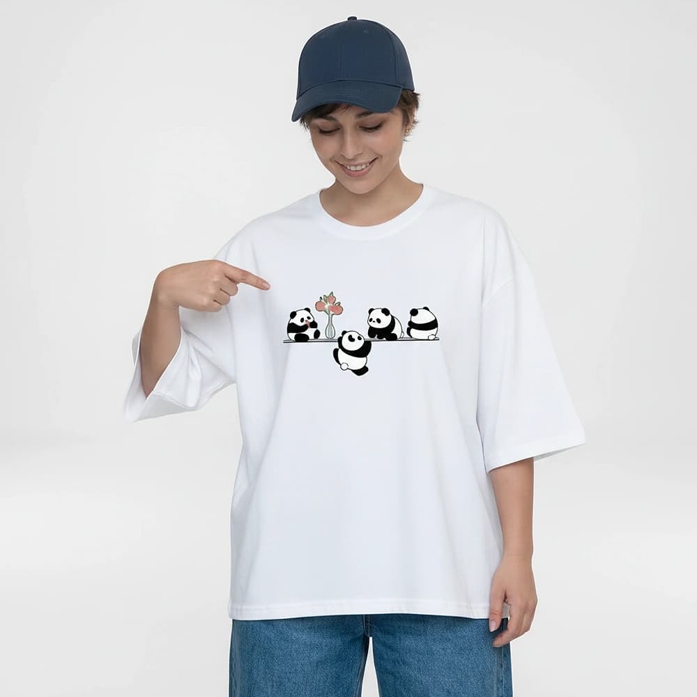 تیشرت زنانه باکسی طرح پاندالاین سایز فری (پنبه ضمانتی) در 7 رنگ — تصویر ۱۱