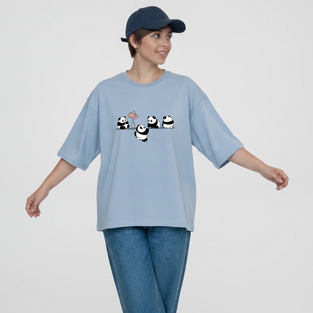 تیشرت زنانه باکسی طرح پاندالاین سایز فری (پنبه ضمانتی) در 7 رنگ — تصویر ۶