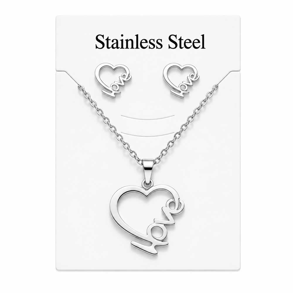 نیم ست استیل زنانه طرح قلب Love نقره‌ای کد NS-ST-032