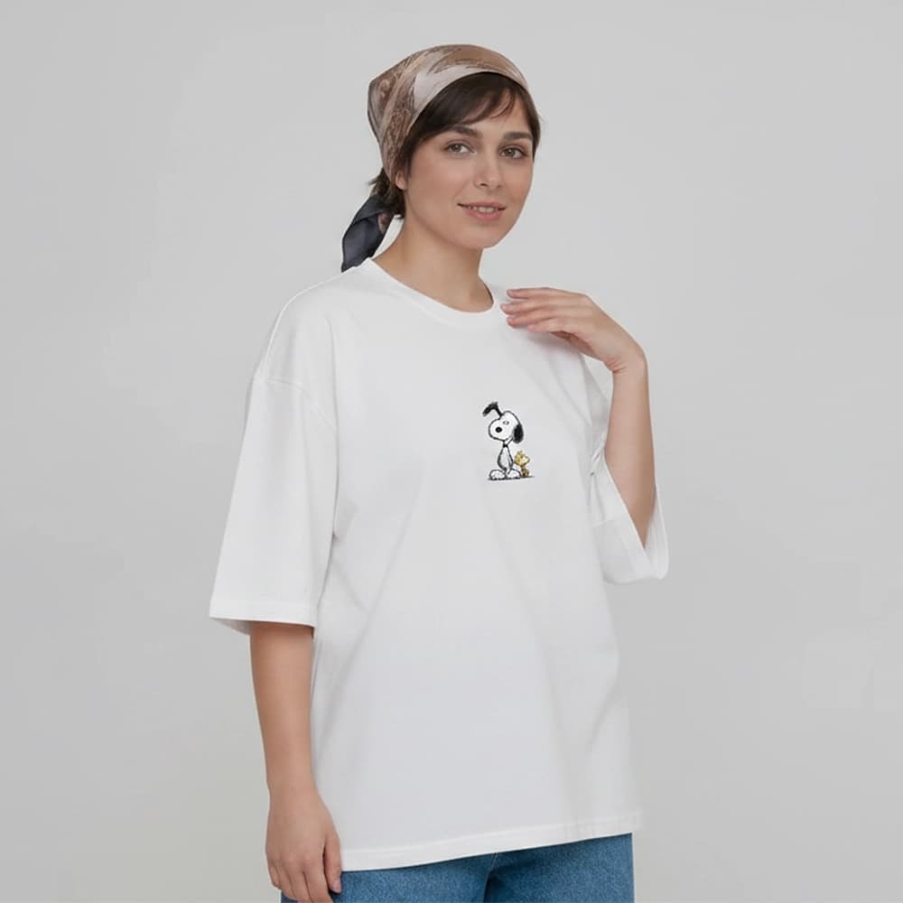 تیشرت زنانه باکسی طرح سگ کوچولو سایز فری (پنبه ضمانتی) در 7 رنگ — تصویر ۴