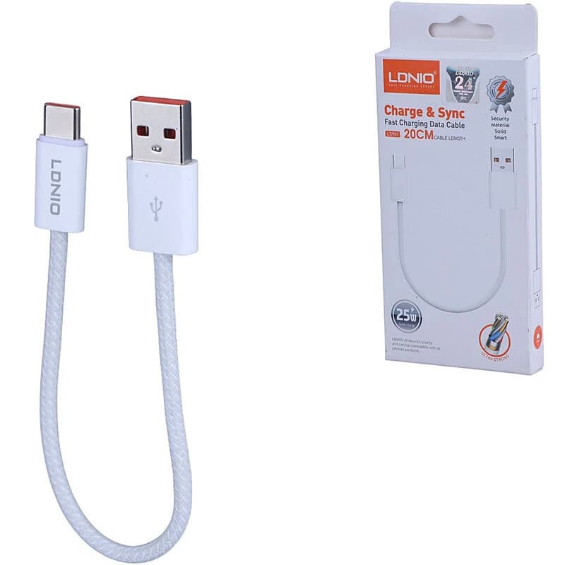 کابل کوتاه تایپ سی فست شارژ 25 وات الدینیو LS901 طول 20 سانتی متر