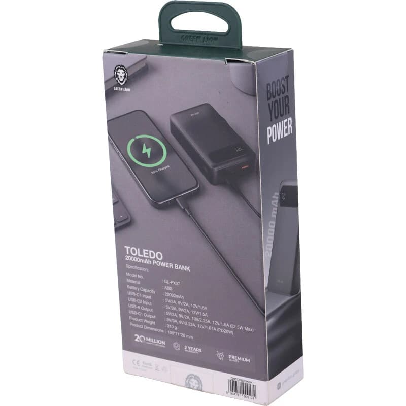 پاور بانک فست شارژ گرین لاین Toledo GL-PX37 GNTOPB20KBK PD 22.5W ظرفیت 20000 میلی آمپر ساعت — تصویر ۱۰