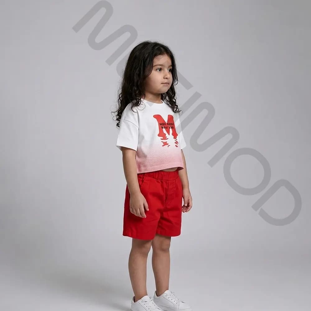ست کراپ شلوارک دخترانه مدل M رنگ قرمز سایز 40,45,50,55